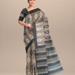 Battleship grey black cotton handloom nuapatna saree