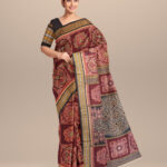 Falu red black handloom cotton sambalpuri saree