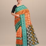 Dirt deep green cyan turquoise cotton handloom nuapatna saree