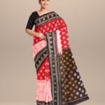Deep puce english red black cotton handloom nuapatna saree