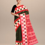 Dark green dark red cotton handloom bomkai saree