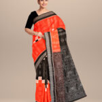 Orange black cotton handloom sambalpuri saree