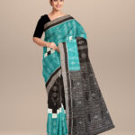 Cadet blue black cotton handloom sambalpuri saree