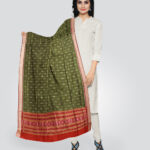 Dark moss green dark maroon cotton handloom sambalpuri dupatta