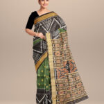 Catalina blue black silk handloom khandua saree