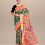 Deep moss green dark red silk handloom khandua saree