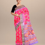 Bright pink dark blue silk handloom khandua saree