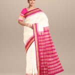White flirt silk handloom bomkai saree
