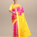 Fluorescent pink fluorescent orange silk handloom bomkai saree