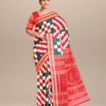 White green red cotton handloom sambalpuri saree
