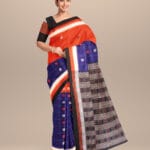 Duke blue flame orange black cotton handloom bomkai saree