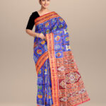 Blue bonnet bright maroon silk handloom khandua saree