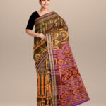 Brown blue magenta violet silk handloom khandua saree