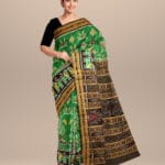 Dark green black silk handloom khandua saree
