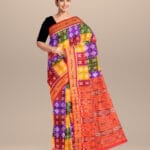 Multicolor dark red silk handloom khandua saree