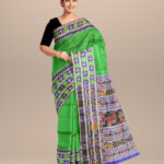 Dark green dark blue silk handloom khandua saree