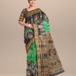 Dark green black handloom patli silk khandua saree