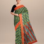 Dark green dark red handloom silk khandua saree