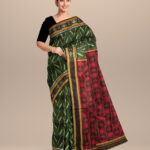Dark green black silk handloom khandua saree