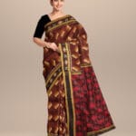 Deep tuscan red black silk handloom khandua saree