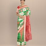 Multicolor carmine silk handloom sambalpuri saree