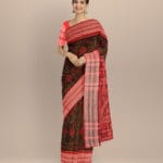 Maroon dark red cotton handloom sambalpuri saree