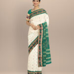 White dark green cotton handloom sonepur saree