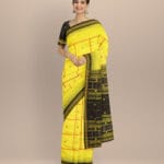 Yellow black cotton handloom sonepur saree
