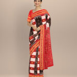 Multicolor carmine cotton handloom sambalpuri saree