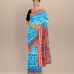 Cyan blue maroon silk handloom nuapatna saree