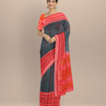 Dark green dark red cotton handloom sambalpuri saree
