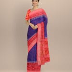 Sky blue dark red cotton handloom sambalpuri saree