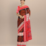Grey dark red cotton handloom sambalpuri saree