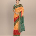 Multicolor dark green cotton handloom sambalpuri saree