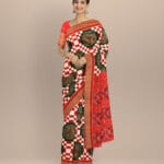 Multicolor dark red handloom cotton sambalpuri saree