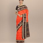 Orange black cotton handloom sambalpuri saree