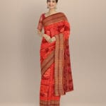Orange black bean handloom cotton sambalpuri saree