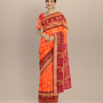 Orange black bean cotton handloom sambalpuri saree