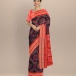 Cyan blue dark red cotton handloom sambalpuri saree