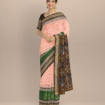 Beige black cotton handloom sambalpuri saree