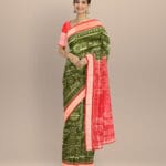 Teal green maroon silk sambalpuri handloom saree