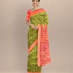 Teal green dark red silk handloom sambalpuri saree