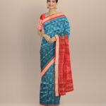 Sky blue maroon silk handloom sambalpuri saree