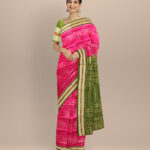 Pink dark moss green silk handloom sambalpuri saree