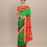 Dark green dark red silk handloom bomkai saree