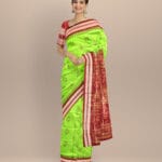 Lime green maroon silk handloom bomkai saree