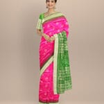 Pink dark green silk handloom bomkai saree