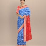 Cyan blue maroon silk handloom sambalpuri saree