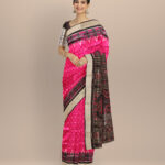 Pink black silk sambalpuri handloom saree