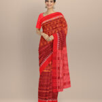 Multicolor dark red handloom sambalpuri cotton saree